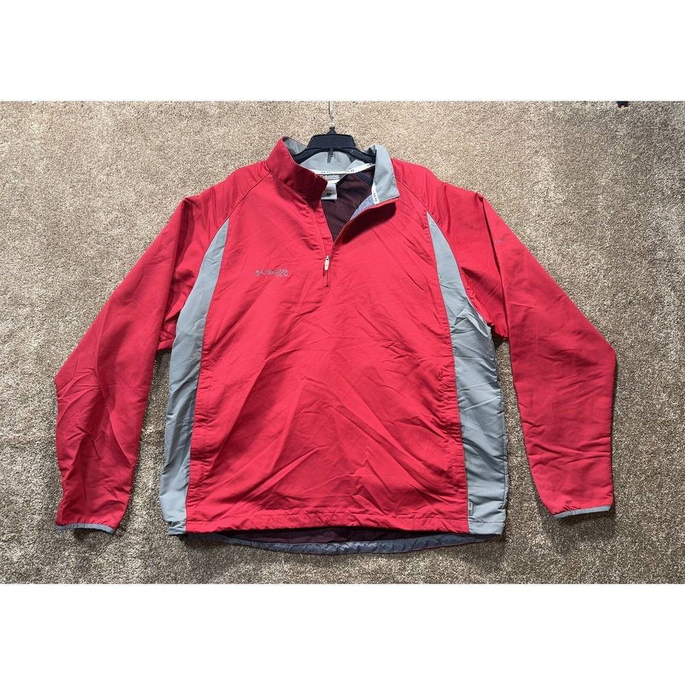 Columbia XCO 1/4 Zip Windbreaker Men's XL Red Gray Mock Neck Polyester Packable‎